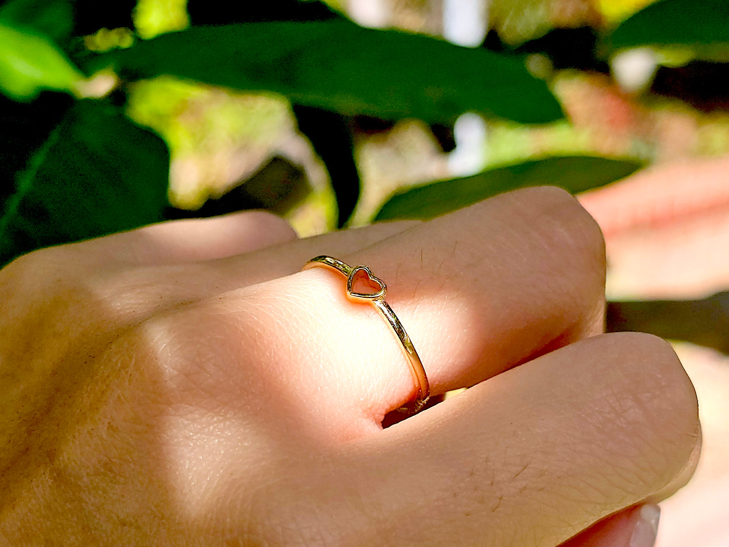 14K Solid Yellow Gold Cross and Heart Two Sided Ring Band with CZ Stones