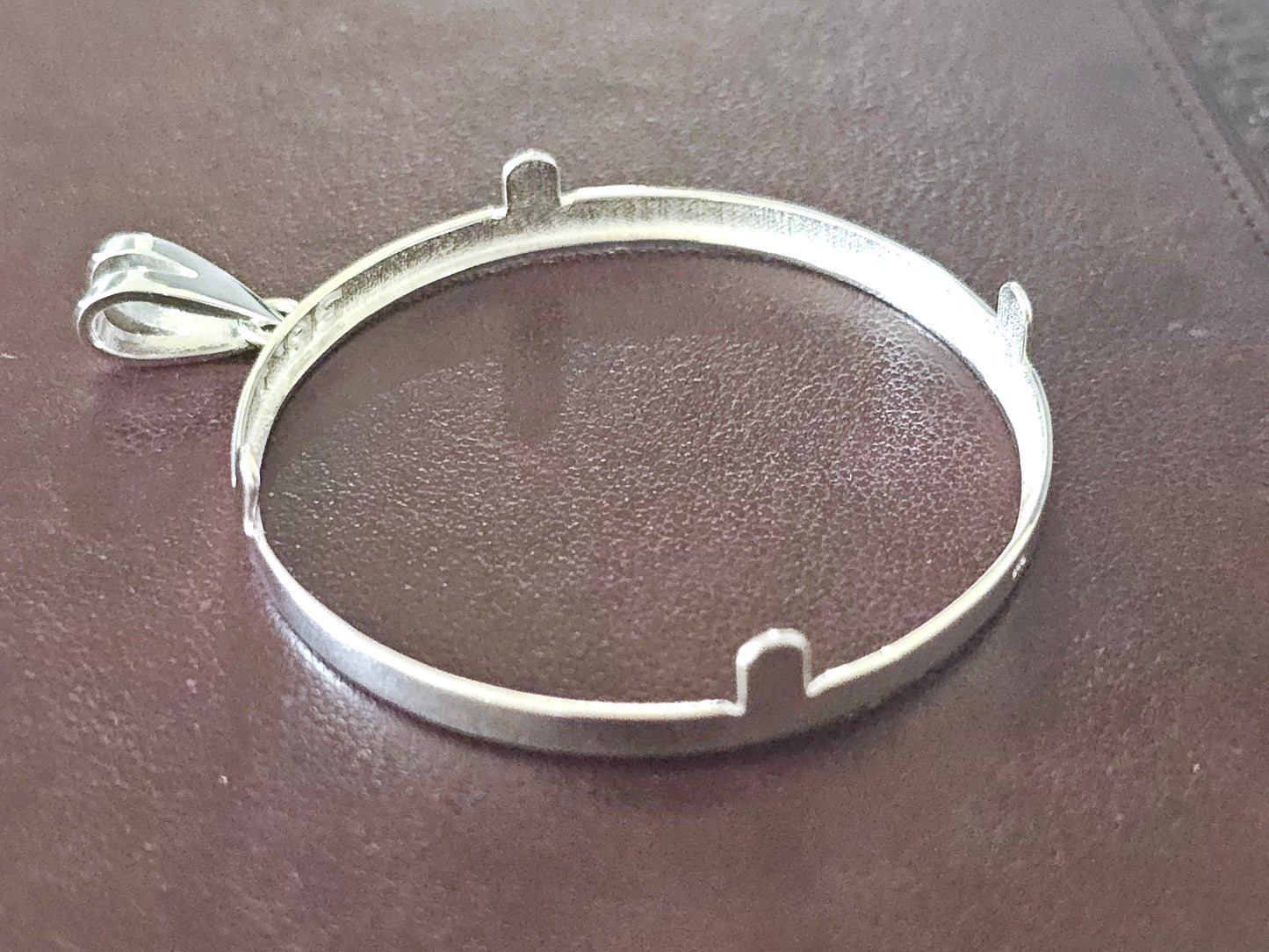 925 Sterling Silver Prong Back Simple Bezel for 38mm 1 Dollar Coins