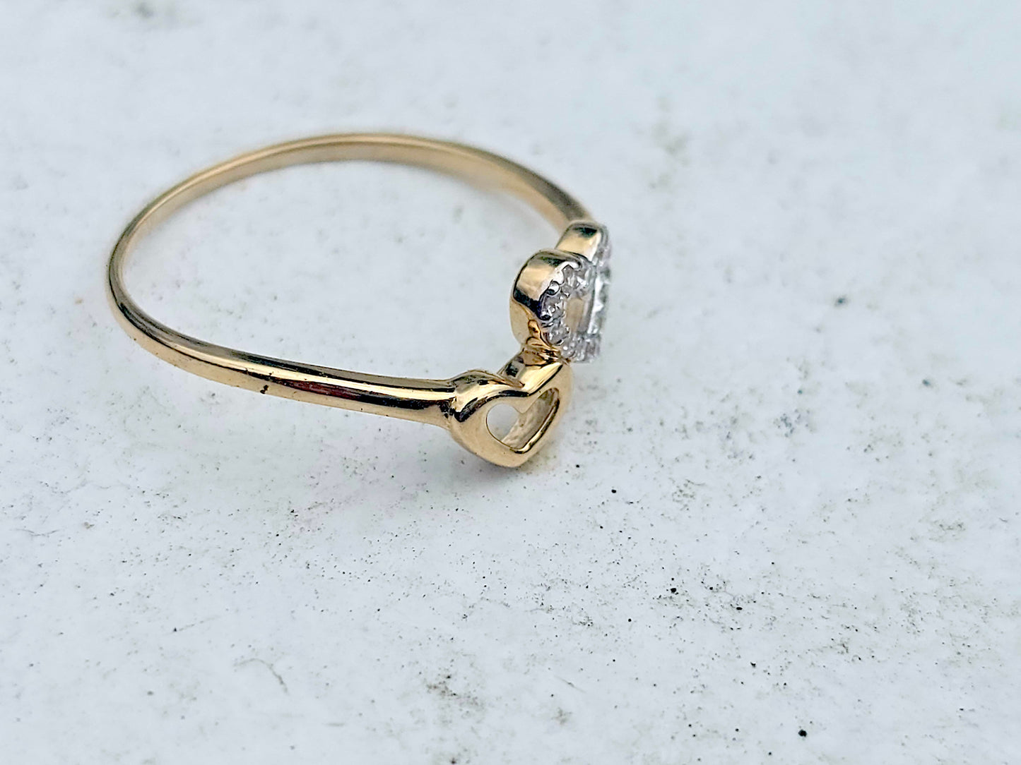 14K Solid Yellow Gold Two Hearts Ring Band with CZ Stones