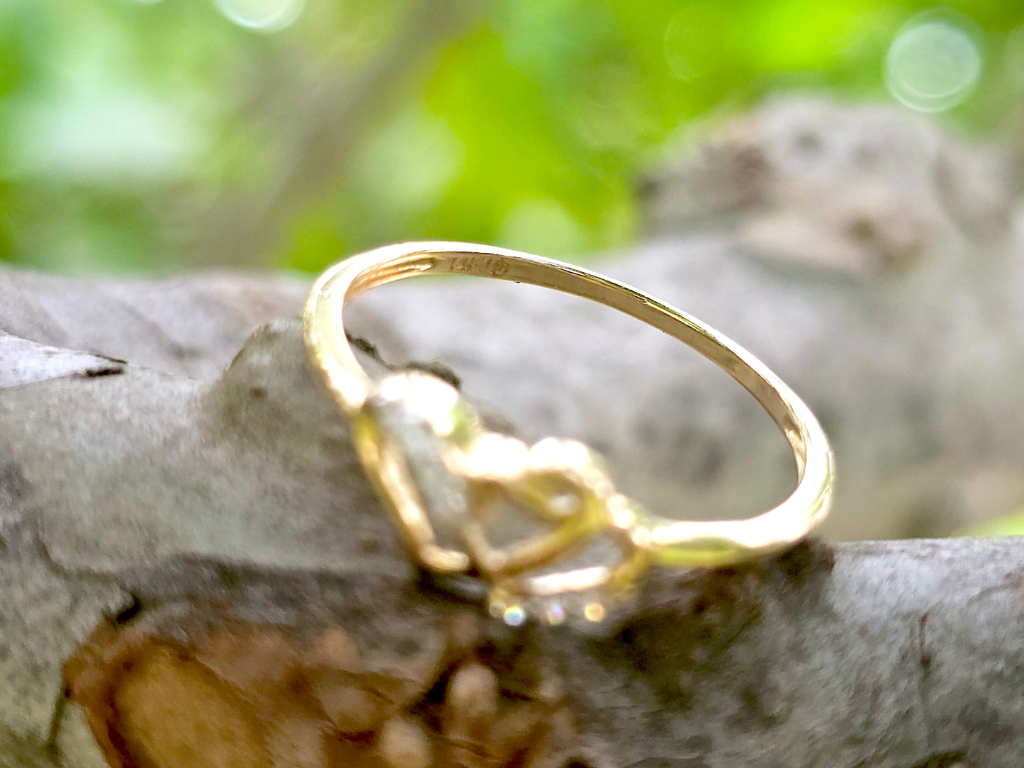 14K Solid Yellow Gold Two Hearts Interlocked Ring Band with CZ Stones