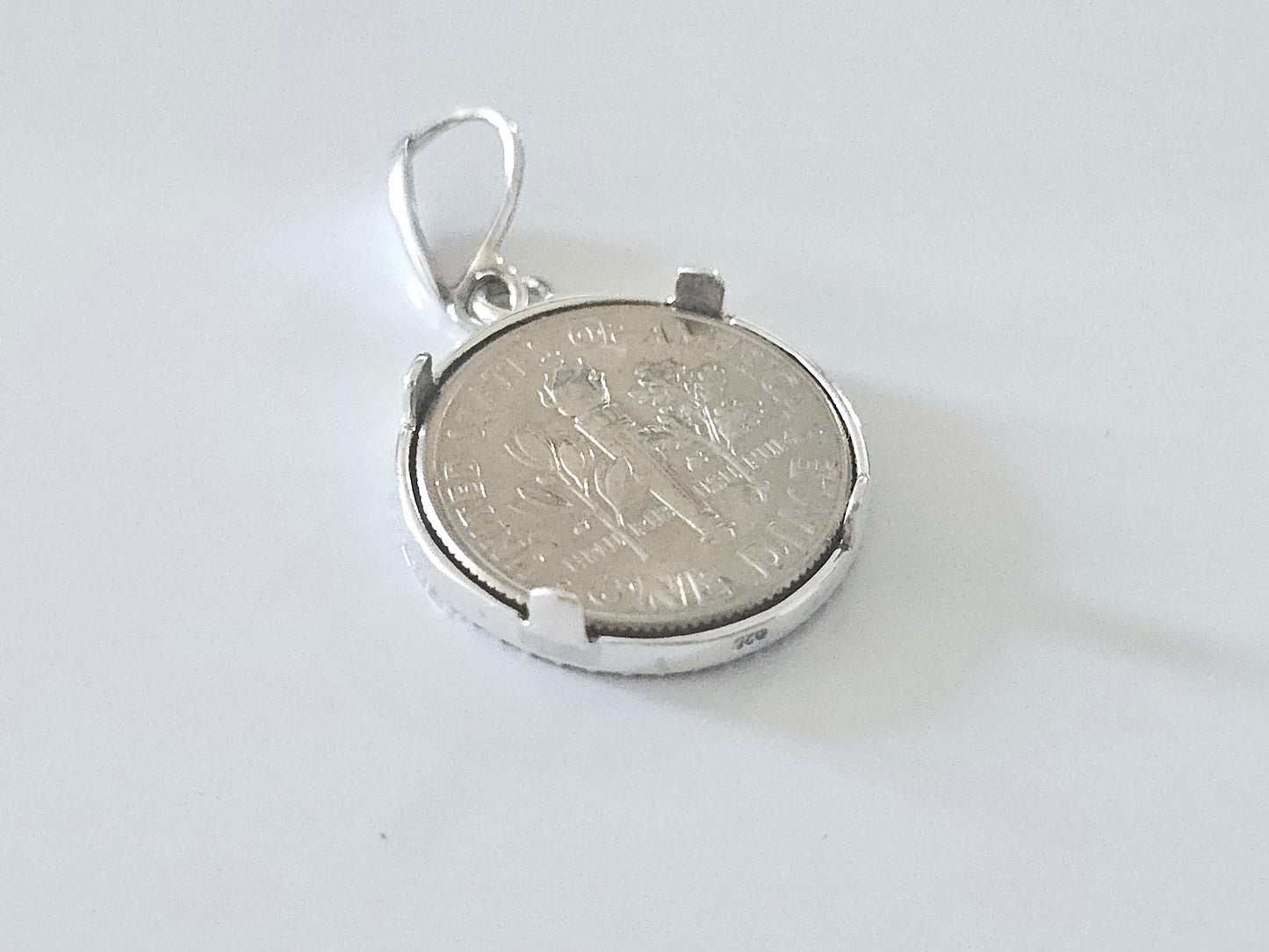 925 Sterling Silver Prong Back Illusion Edge Bezel for 18mm Dime 10 Cent Coins