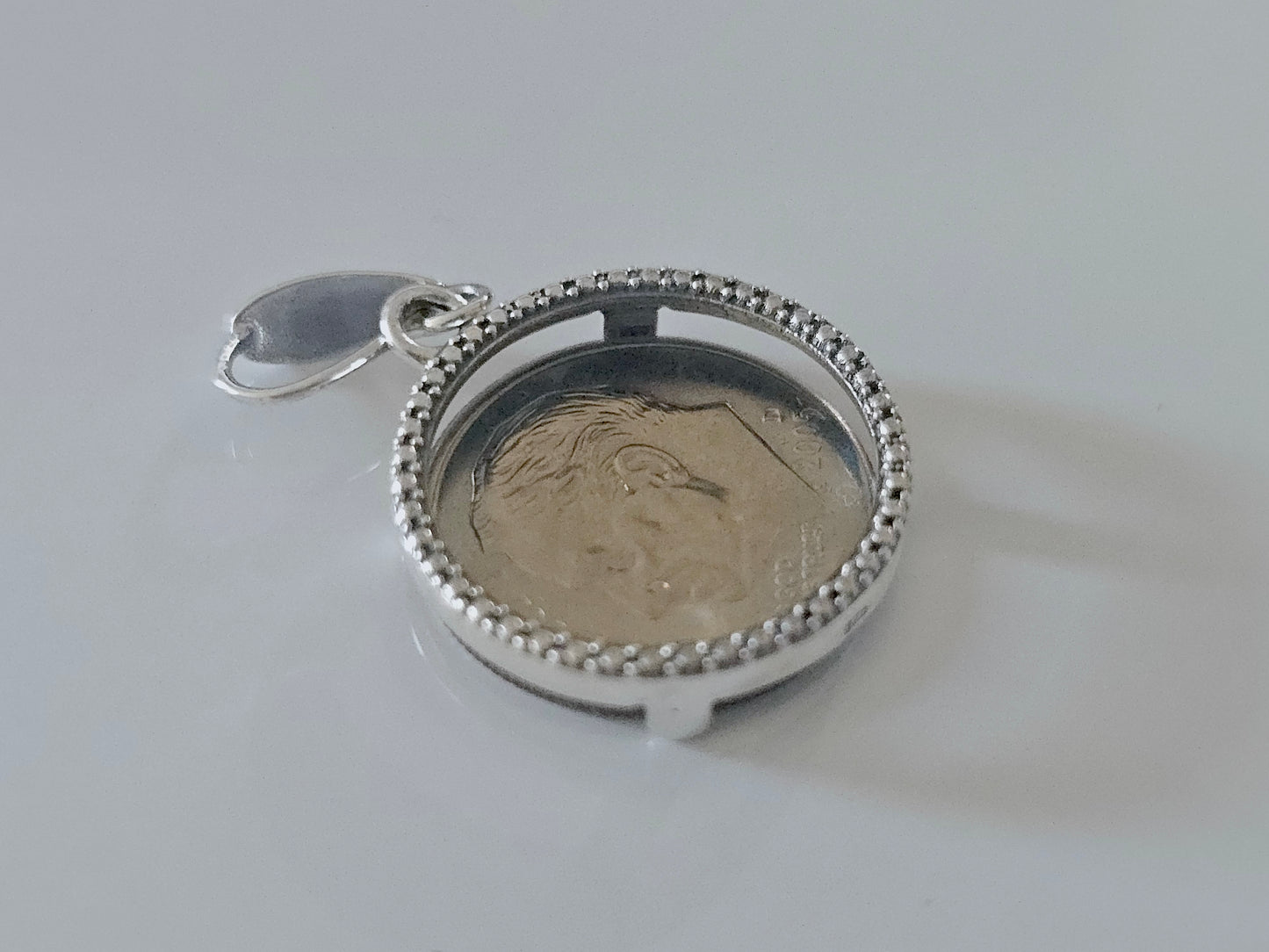 925 Sterling Silver Prong Back Illusion Edge Bezel for 18mm Dime 10 Cent Coins