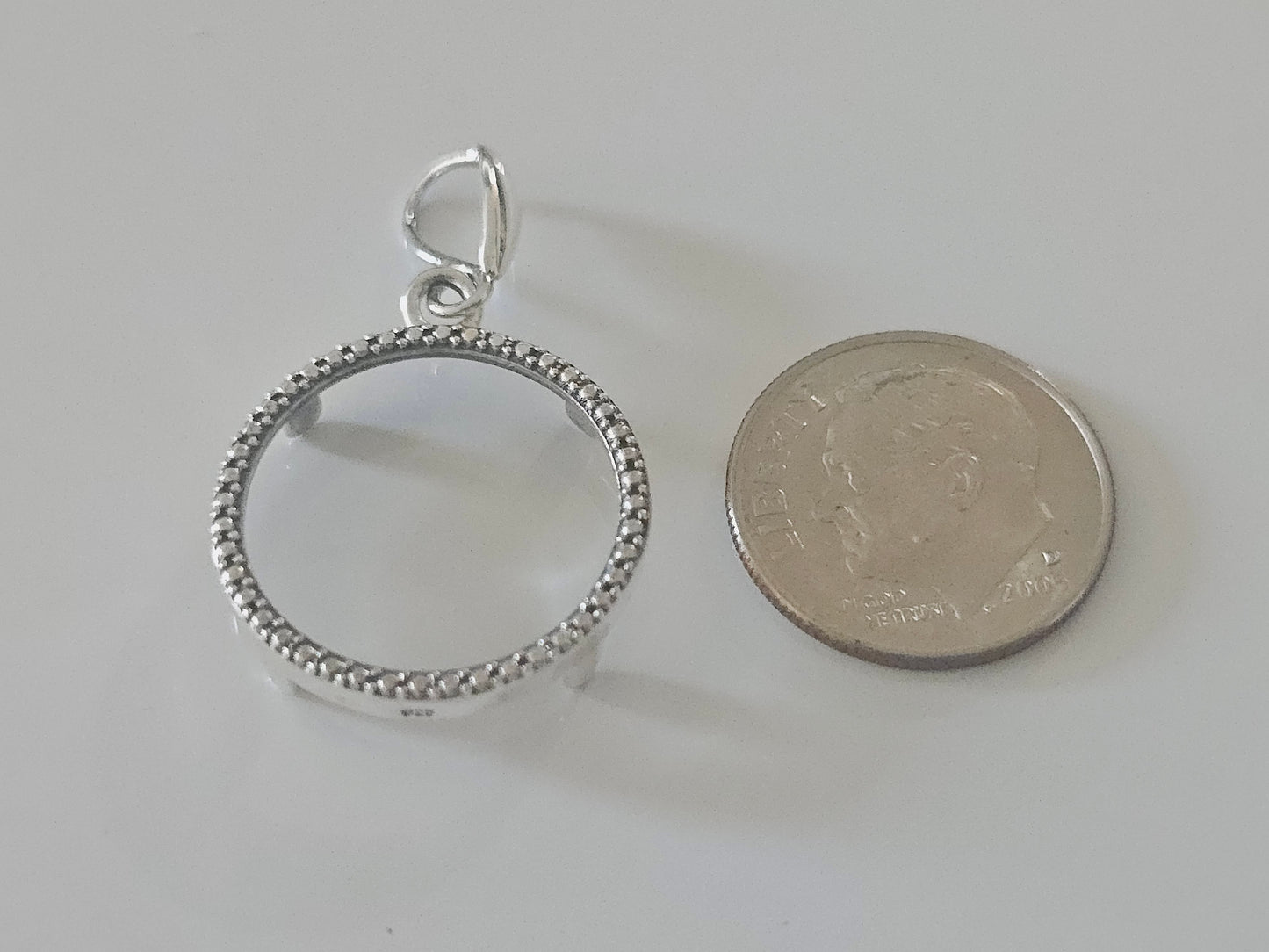 925 Sterling Silver Prong Back Illusion Edge Bezel for 18mm Dime 10 Cent Coins