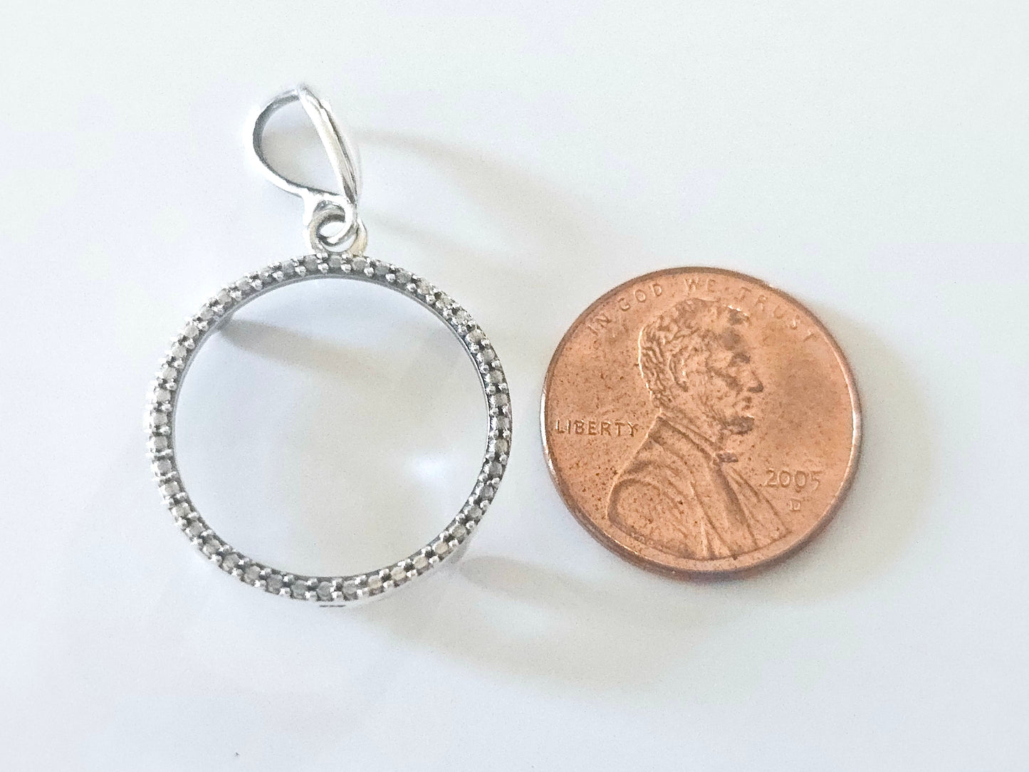 925 Sterling Silver Prong Back Illusion Edge Bezel for 19mm Penny 1 Cent Coins