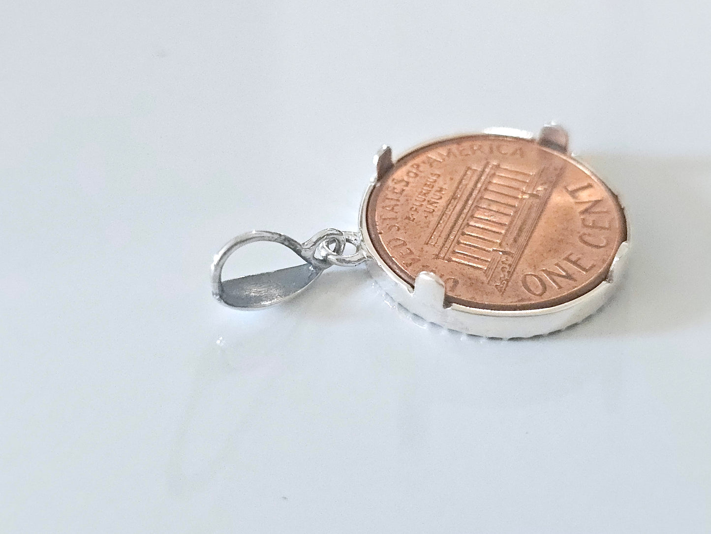 925 Sterling Silver Prong Back Illusion Edge Bezel for 19mm Penny 1 Cent Coins