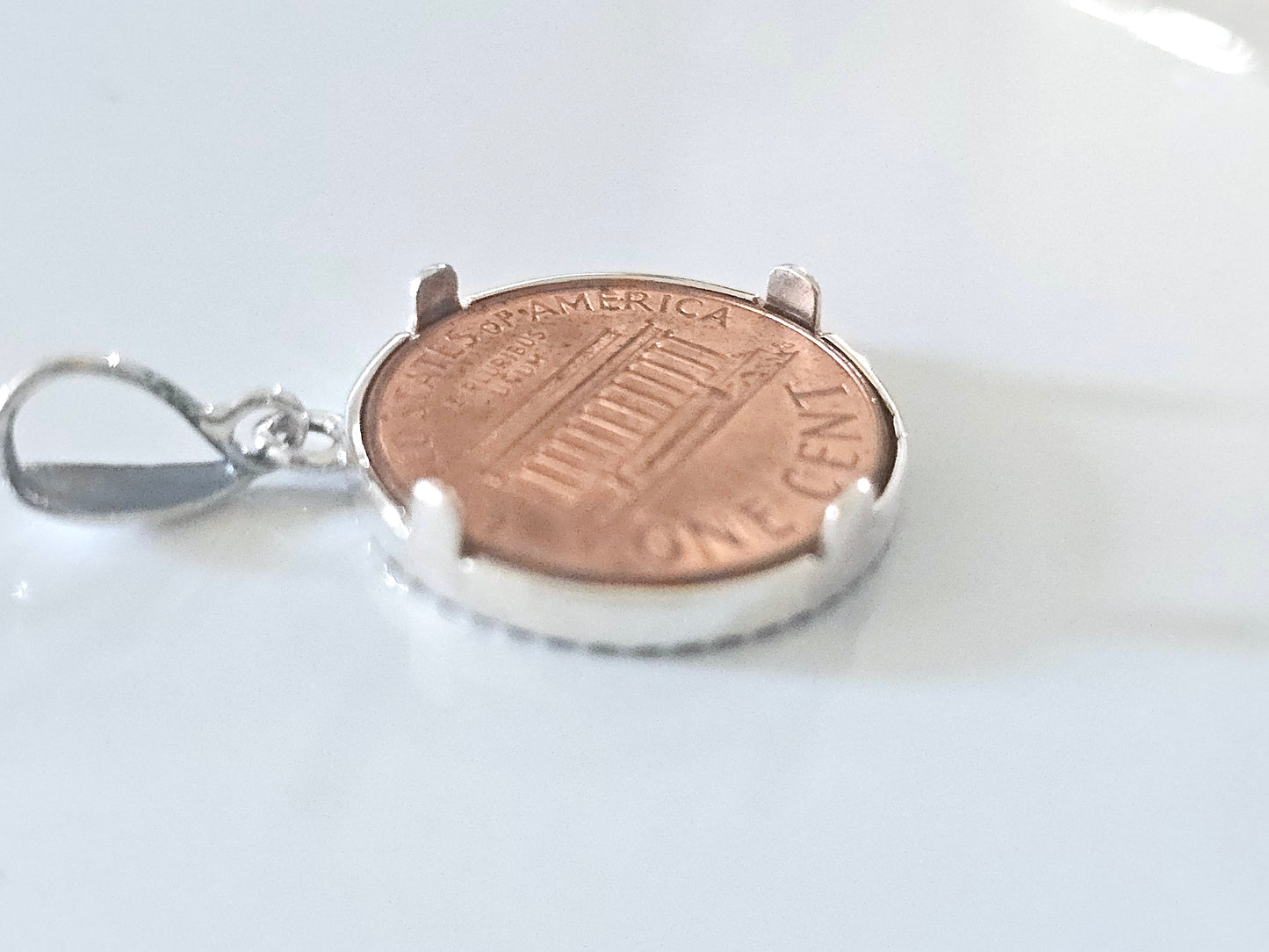 925 Sterling Silver Prong Back Illusion Edge Bezel for 19mm Penny 1 Cent Coins