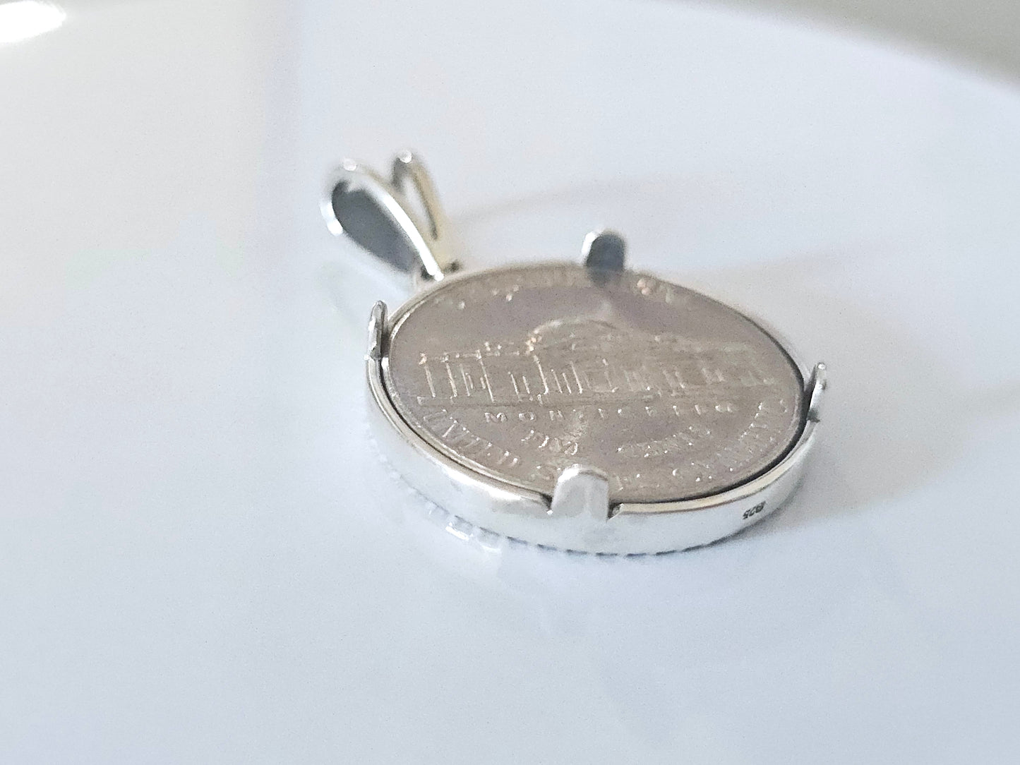 925 Sterling Silver Prong Back Illusion Edge Bezel for 21mm Nickel 5 Cent Coins