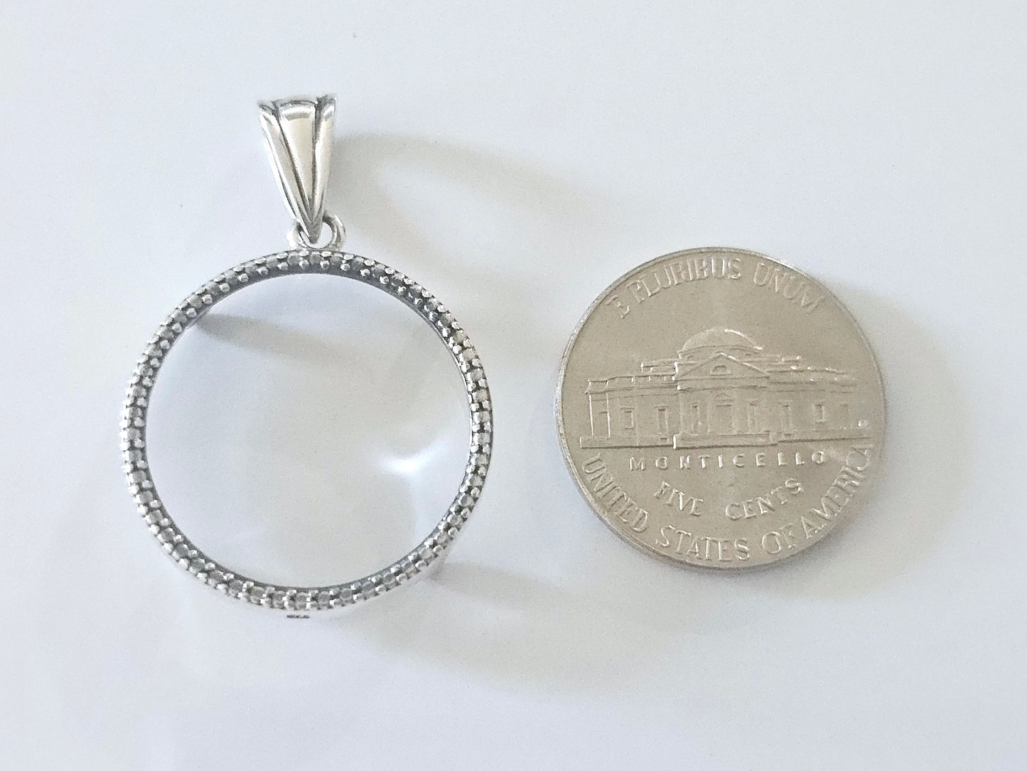 925 Sterling Silver Prong Back Illusion Edge Bezel for 21mm Nickel 5 Cent Coins
