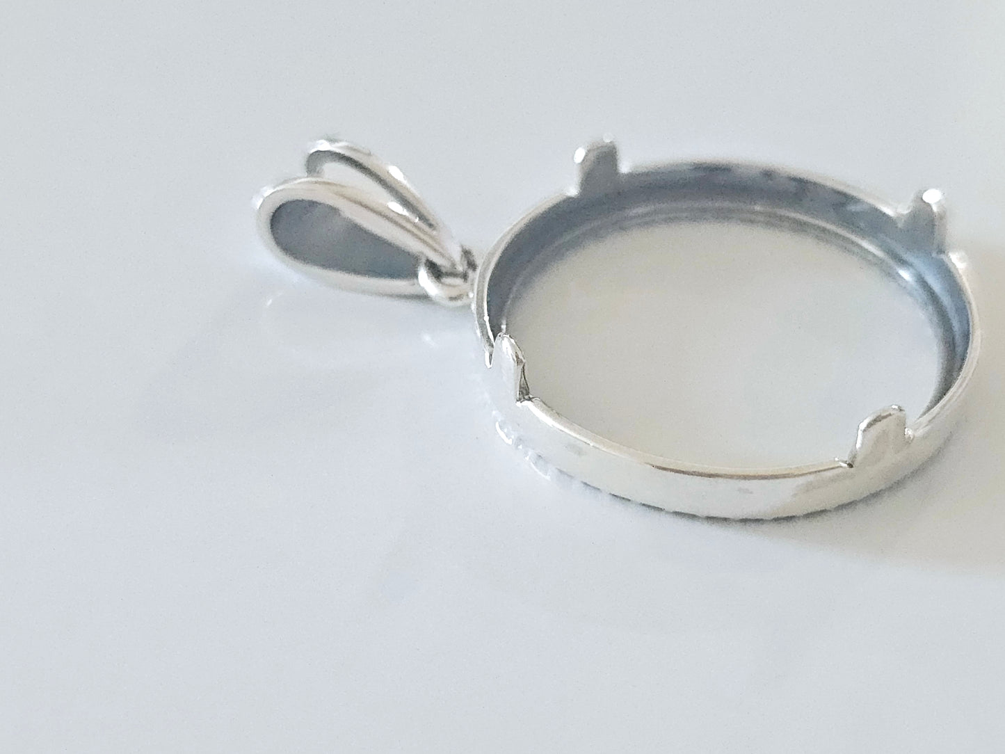 925 Sterling Silver Prong Back Illusion Edge Bezel for 21mm Nickel 5 Cent Coins
