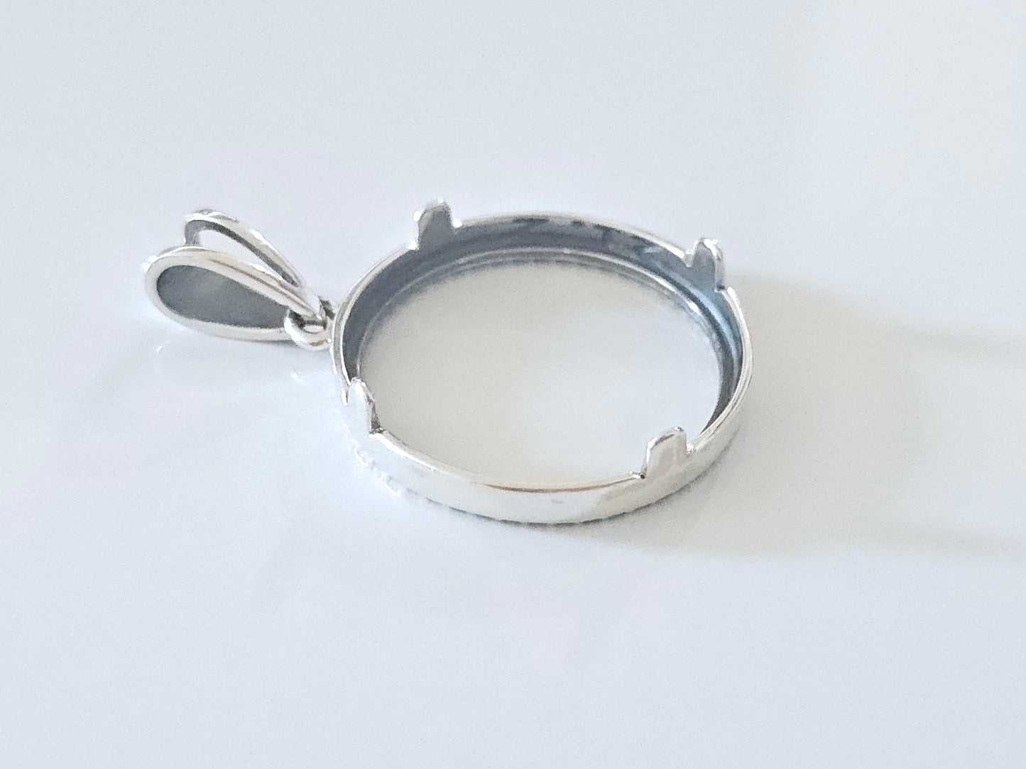 925 Sterling Silver Prong Back Illusion Edge Bezel for 21mm Nickel 5 Cent Coins