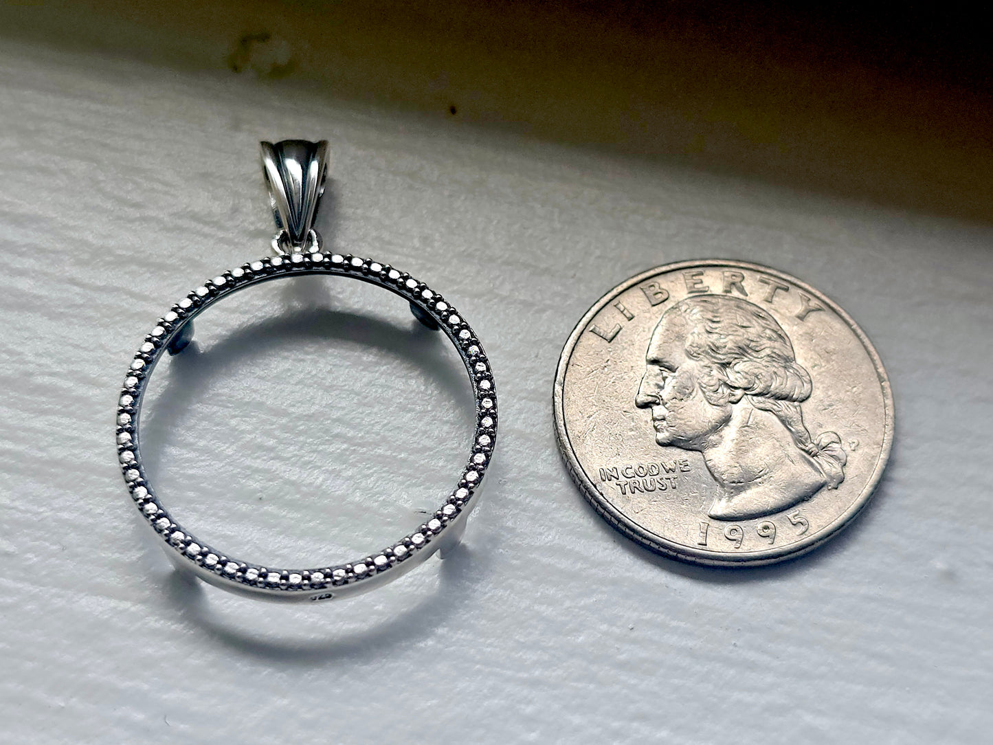 925 Sterling Silver Prong Back Illusion Edge Bezel for 24mm Quarters 25 Cents Coins