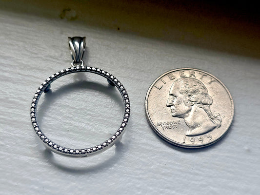 925 Sterling Silver Prong Back Illusion Edge Bezel for 24mm Quarters 25 Cents Coins
