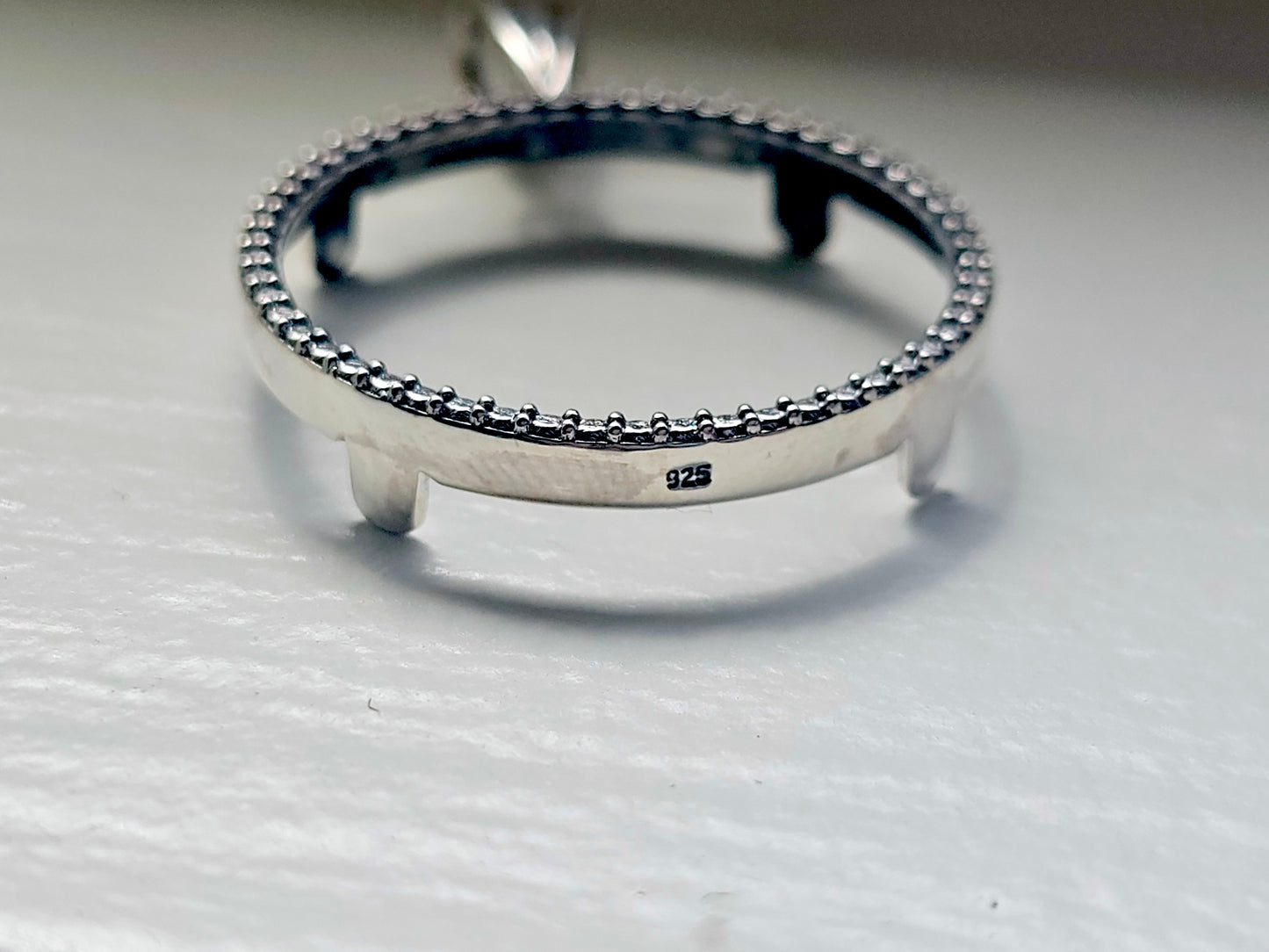 925 Sterling Silver Prong Back Illusion Edge Bezel for 24mm Quarters 25 Cents Coins