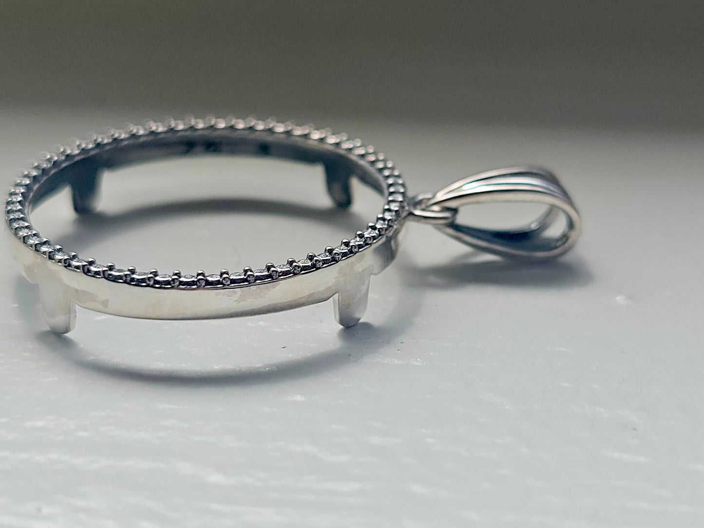 925 Sterling Silver Prong Back Illusion Edge Bezel for 24mm Quarters 25 Cents Coins