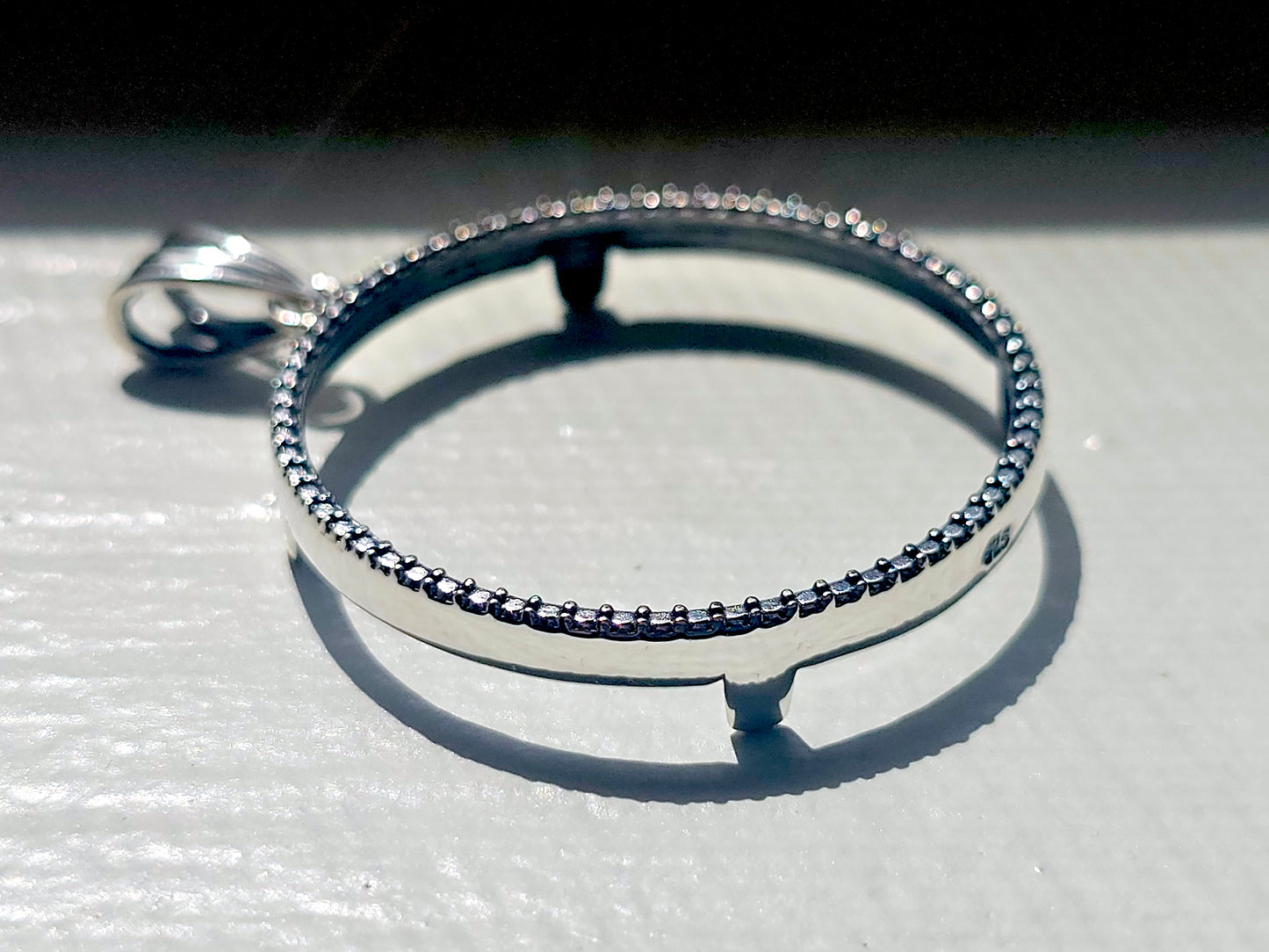 925 Sterling Silver Prong Back Illusion Edge Bezel for 30mm Half Dollar 50 Cents Coins