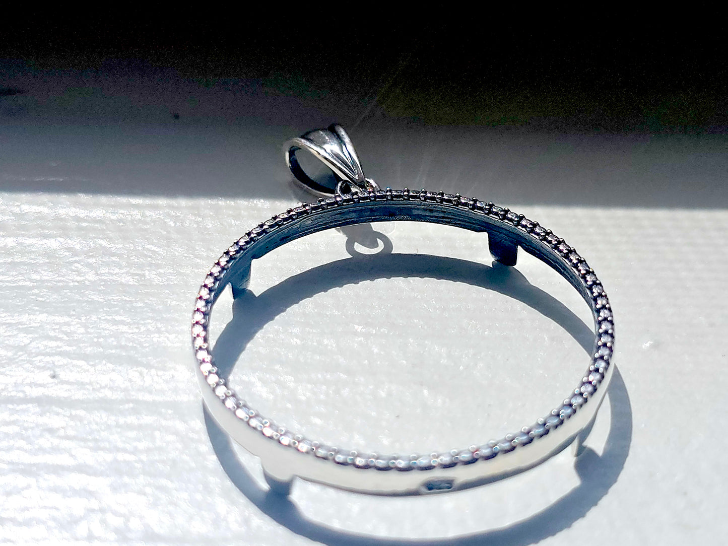 925 Sterling Silver Prong Back Illusion Edge Bezel for 30mm Half Dollar 50 Cents Coins