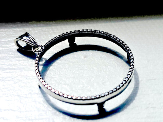 925 Sterling Silver Prong Back Illusion Edge Bezel for 30mm Half Dollar 50 Cents Coins