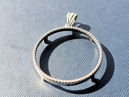 925 Sterling Silver Prong Back Illusion Edge Bezel for 34mm Mexican 1 Peso Coins