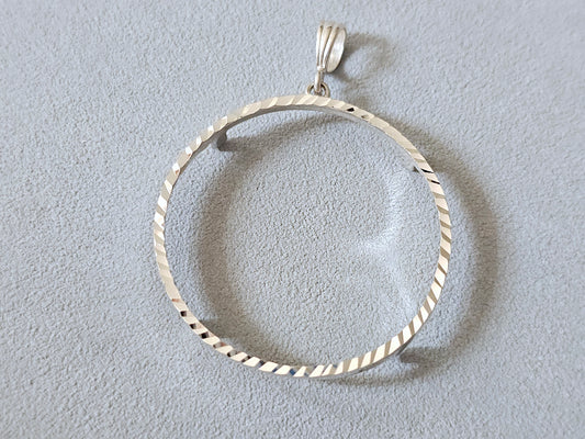 925 Sterling Silver Prong Back Diamond Cut Bezel for 39mm 1 oz Silver Rounds Casino Chips Mexican Cien Pesos Coins