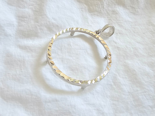 925 Sterling Silver Prong Back Diamond Cut Bezel for 30mm 50 Cent Coins