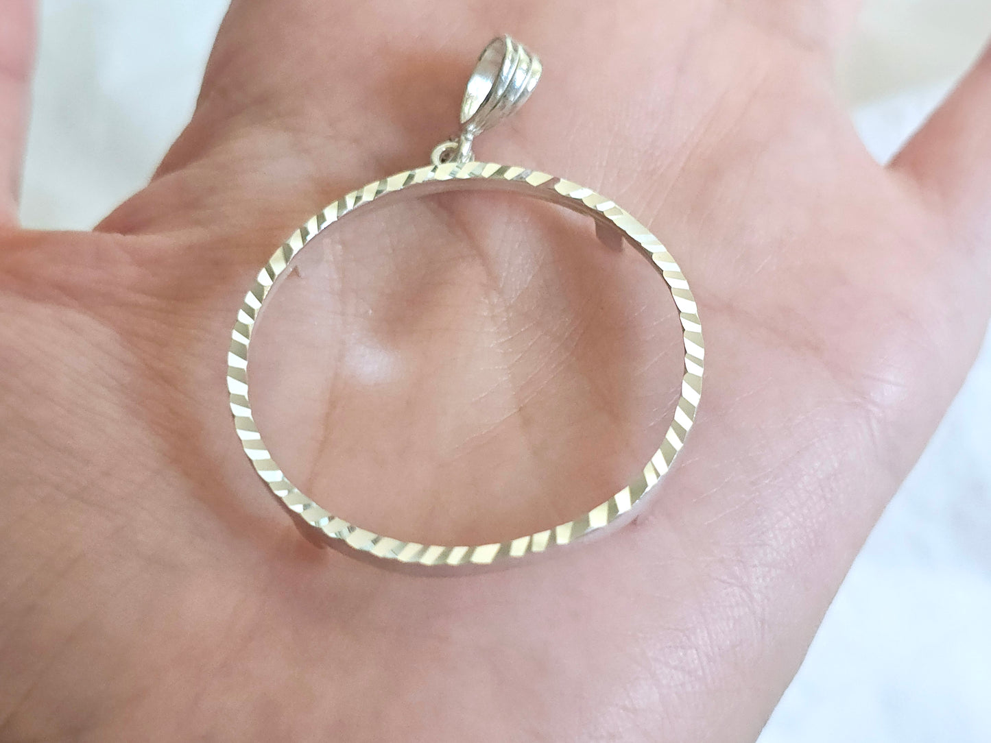 925 Sterling Silver Prong Back Diamond Cut Bezel for 34mm Mexican 1 Peso Coins