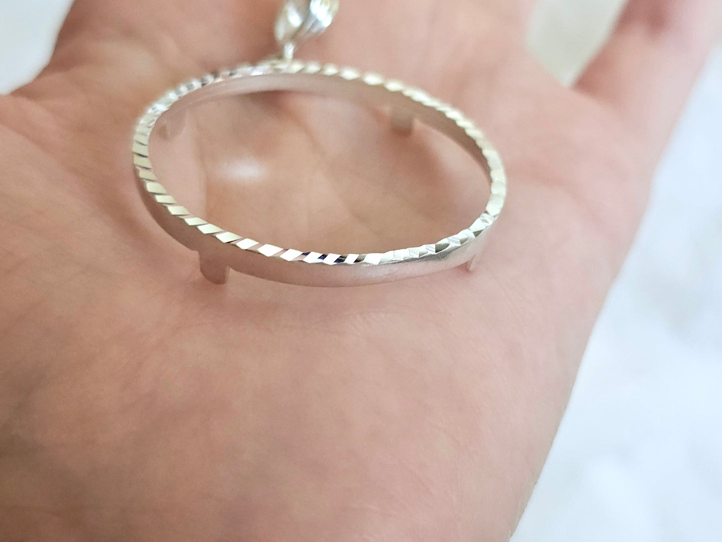 925 Sterling Silver Prong Back Diamond Cut Bezel for 34mm Mexican 1 Peso Coins