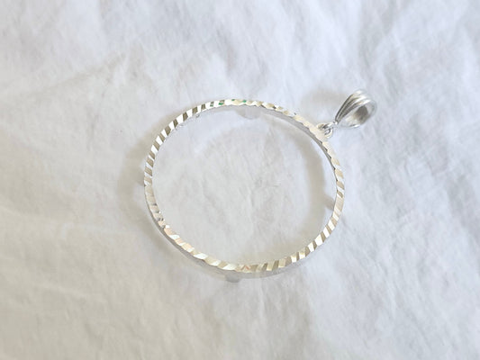 925 Sterling Silver Prong Back Diamond Cut Bezel for 34mm Mexican 1 Peso Coins