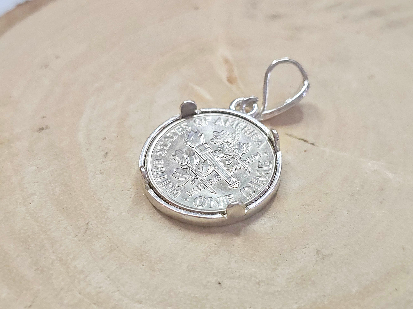 925 Sterling Silver Prong Back Diamond Cut Bezel for 18mm Dime 10 Cent Coins