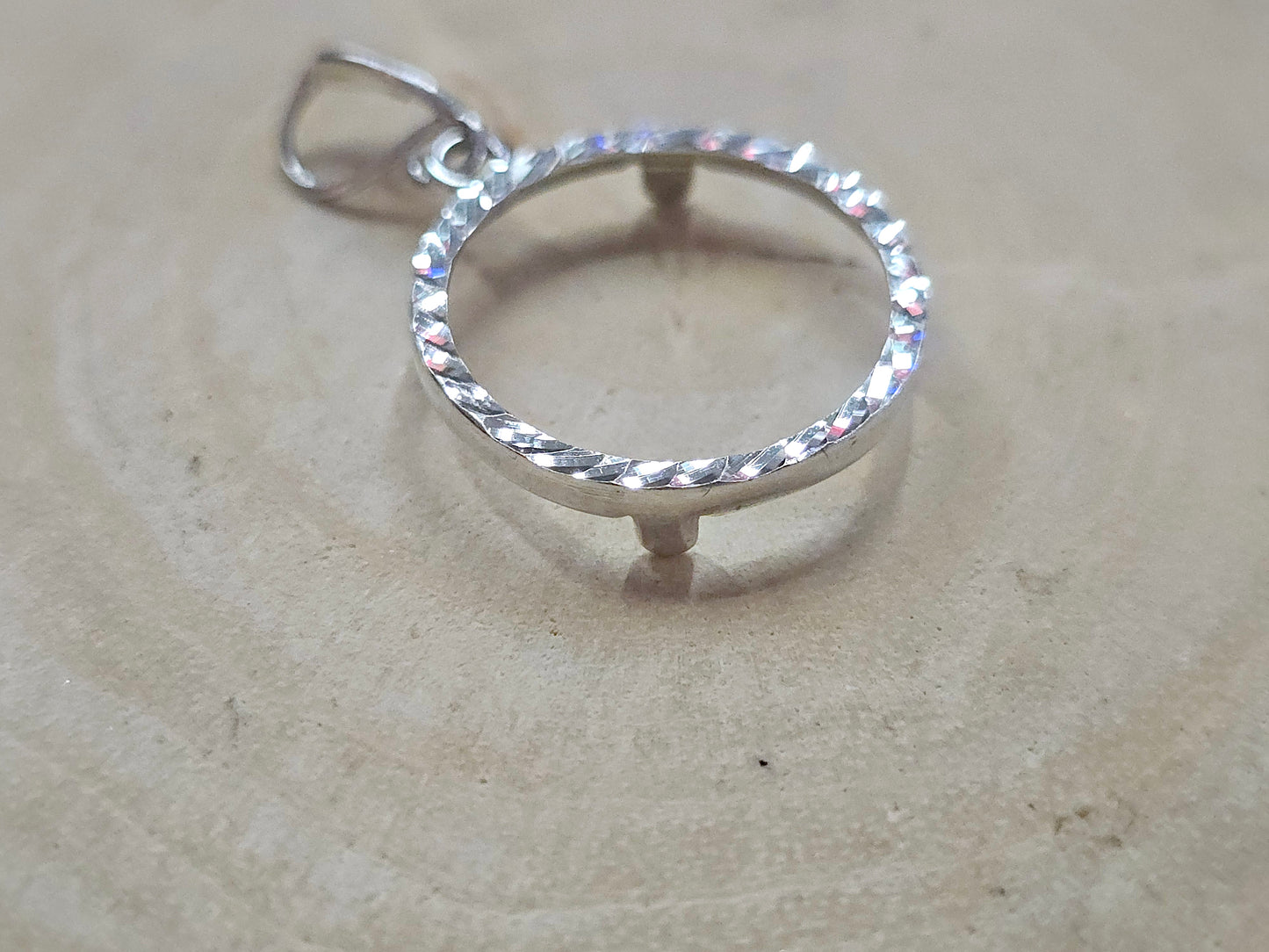 925 Sterling Silver Prong Back Diamond Cut Bezel for 19mm Penny 1 Cent Coins