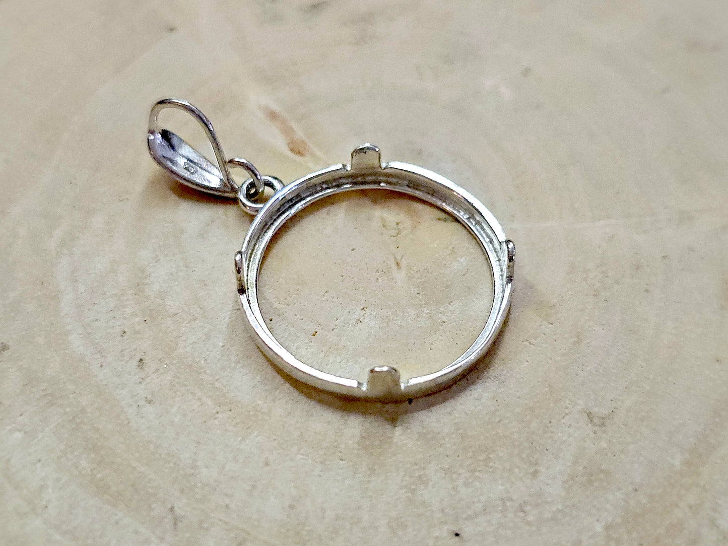 925 Sterling Silver Prong Back Diamond Cut Bezel for 19mm Penny 1 Cent Coins