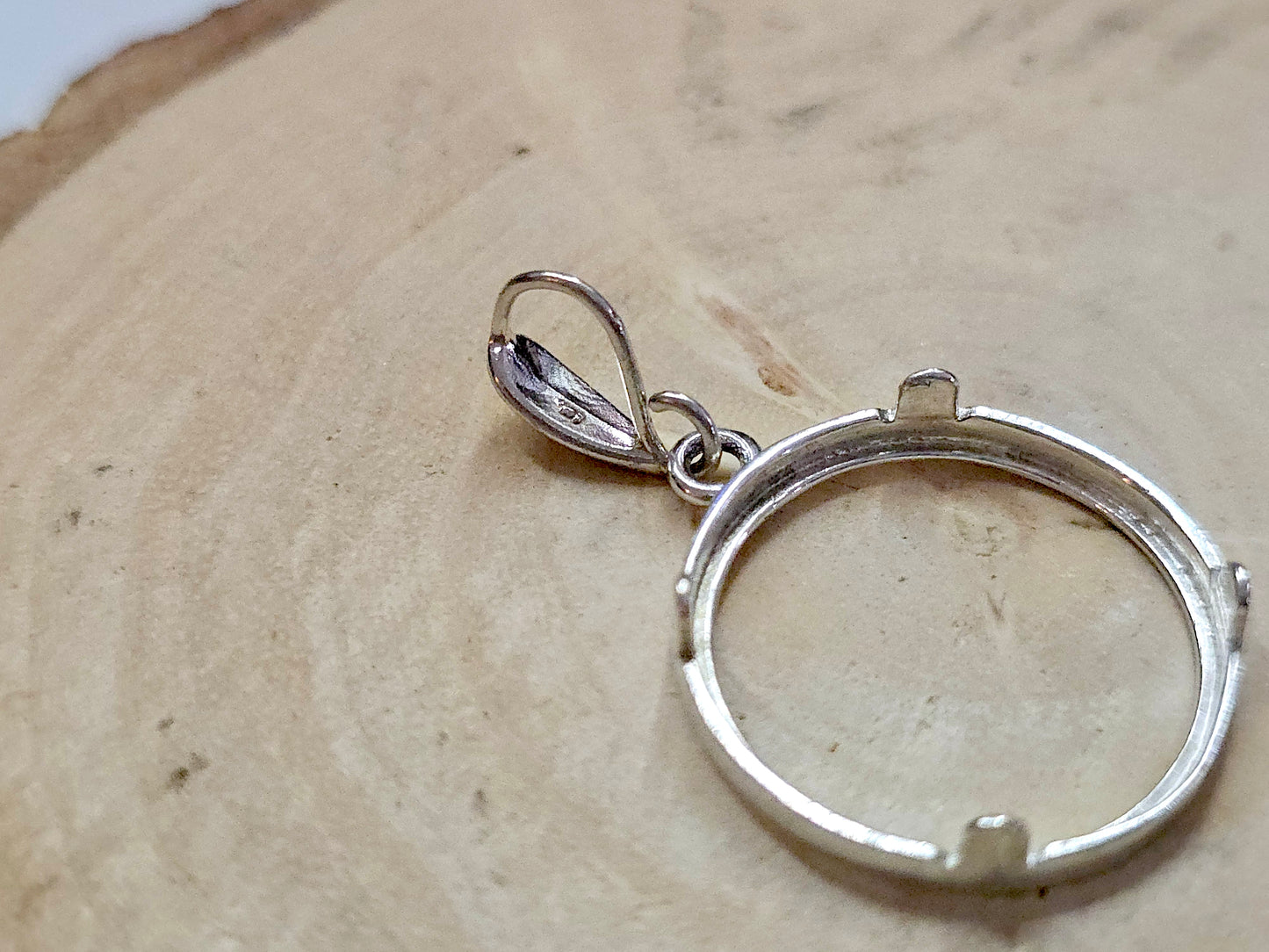 925 Sterling Silver Prong Back Diamond Cut Bezel for 19mm Penny 1 Cent Coins