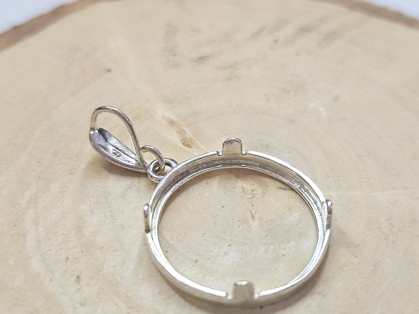 925 Sterling Silver Prong Back Diamond Cut Bezel for 19mm Penny 1 Cent Coins