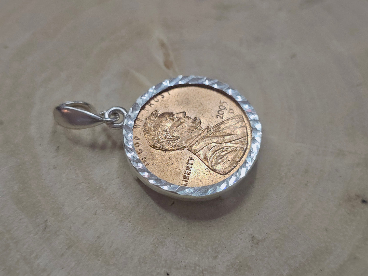 925 Sterling Silver Prong Back Diamond Cut Bezel for 19mm Penny 1 Cent Coins