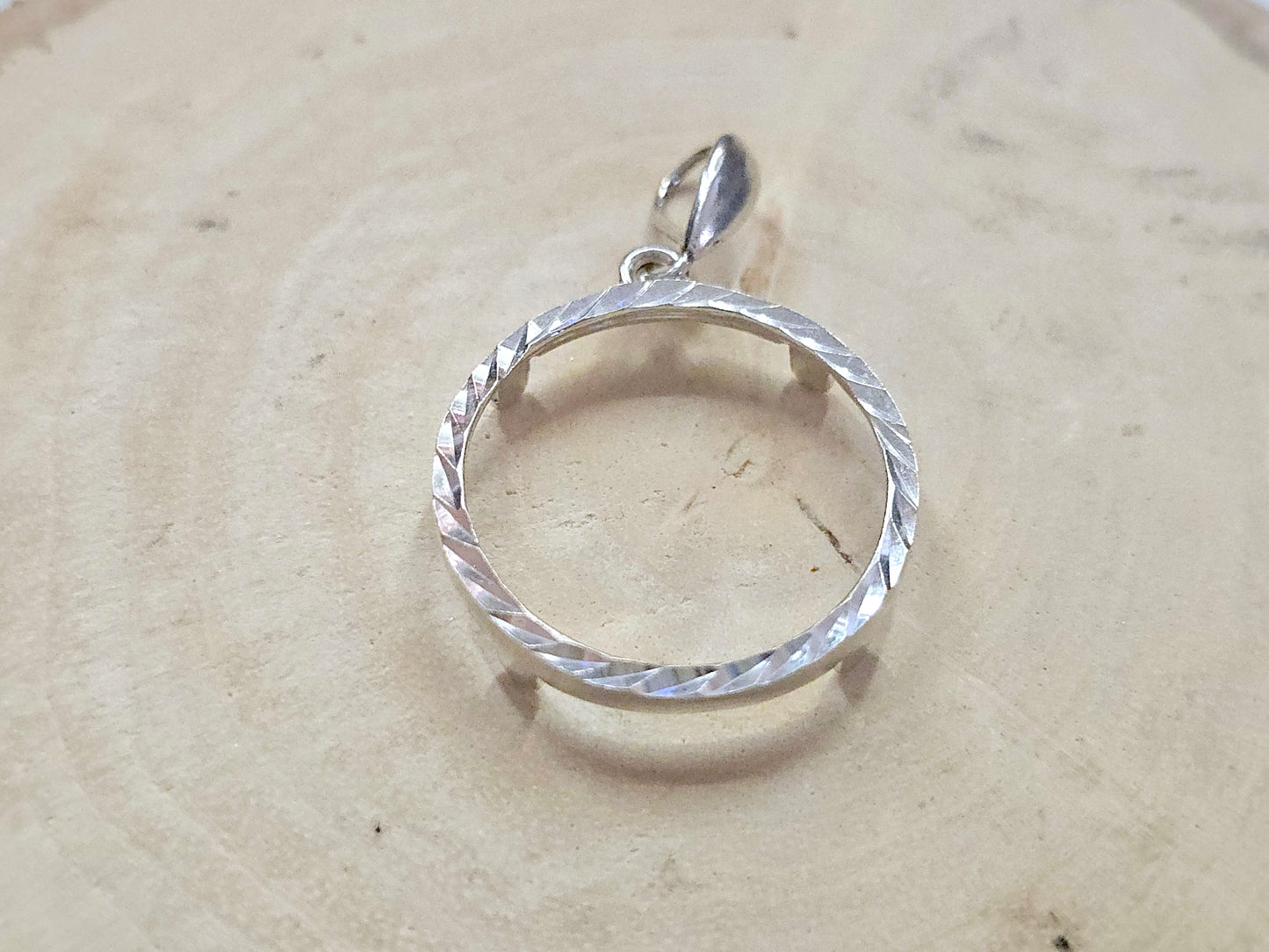 925 Sterling Silver Prong Back Diamond Cut for 22mm Nickel 5 Cent Coins