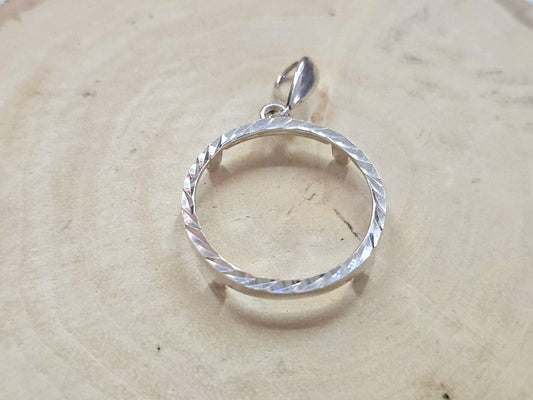 925 Sterling Silver Prong Back Diamond Cut for 22mm Nickel 5 Cent Coins