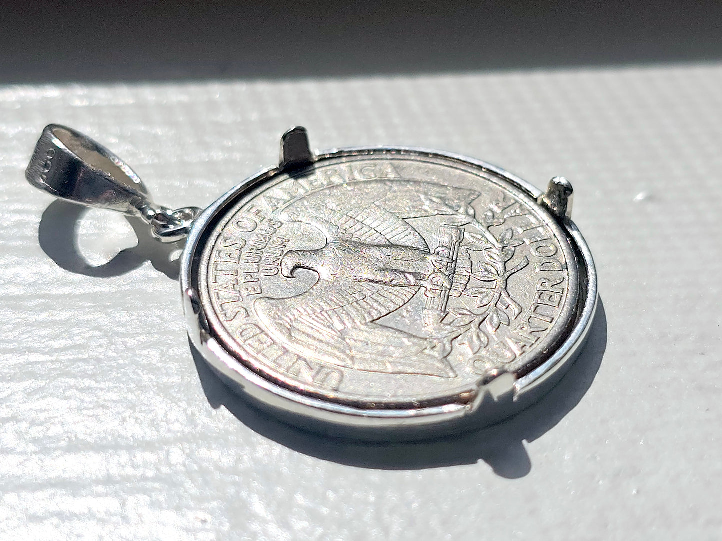 925 Sterling Silver Prong Back Diamond Cut Bezel for 24mm Quarter 25Cent Coins