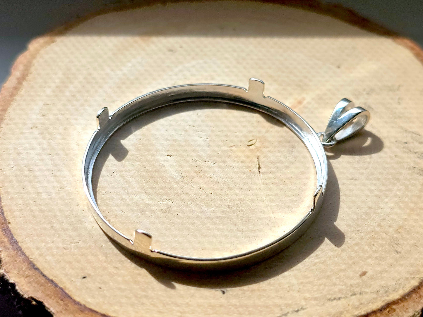 925 Sterling Silver Prong Back Simple Bezel for 41mm 1 oz Coins