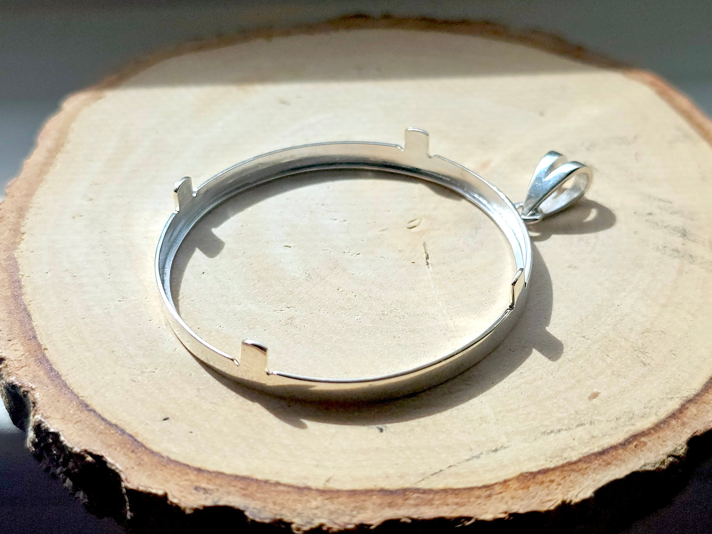 925 Sterling Silver Prong Back Simple Bezel for 41mm 1 oz Coins