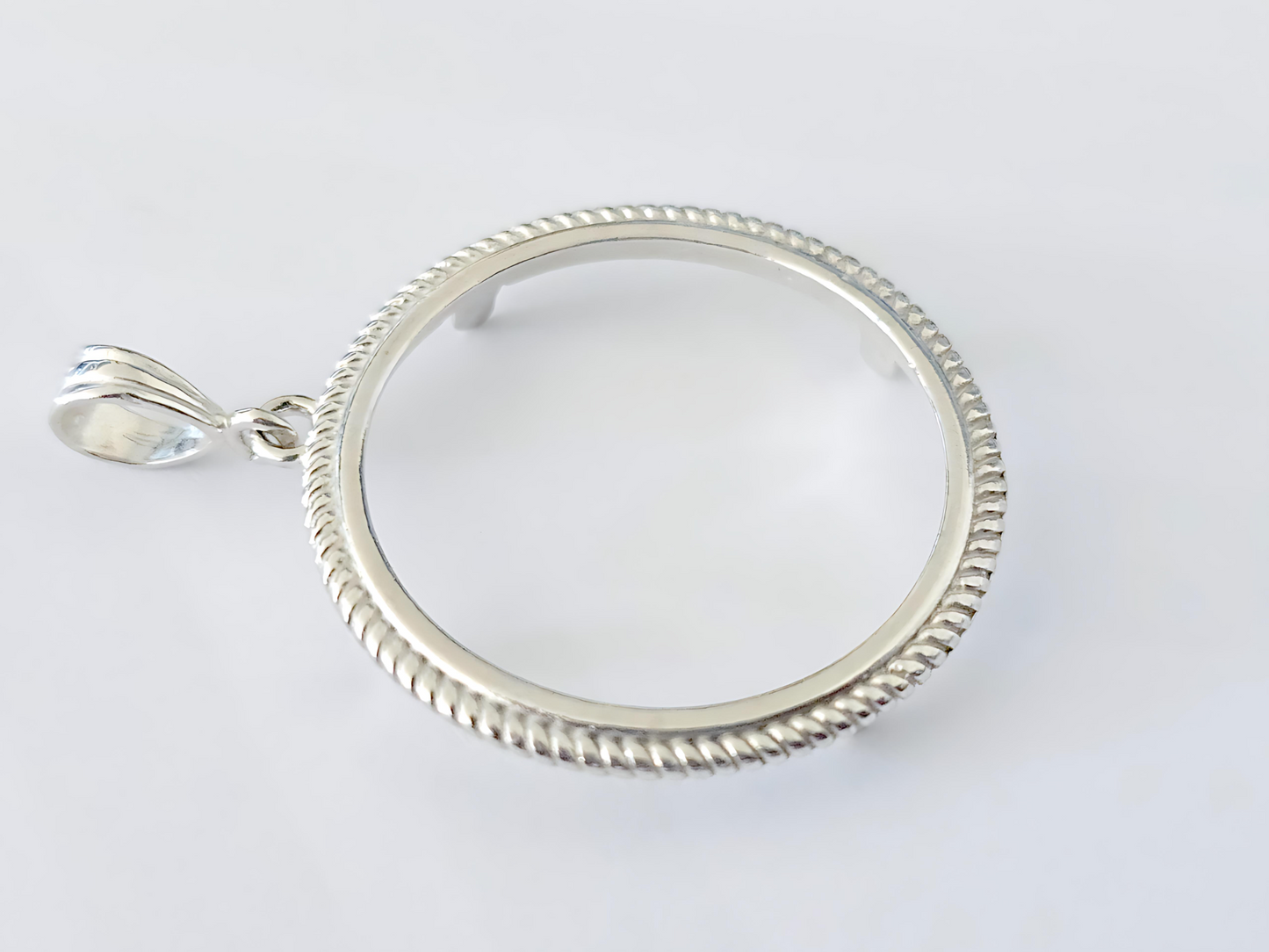 925 Sterling Silver Prong Back Rope Wire Edge Bezel for 30mm Half Dollar 50 Cents Coins