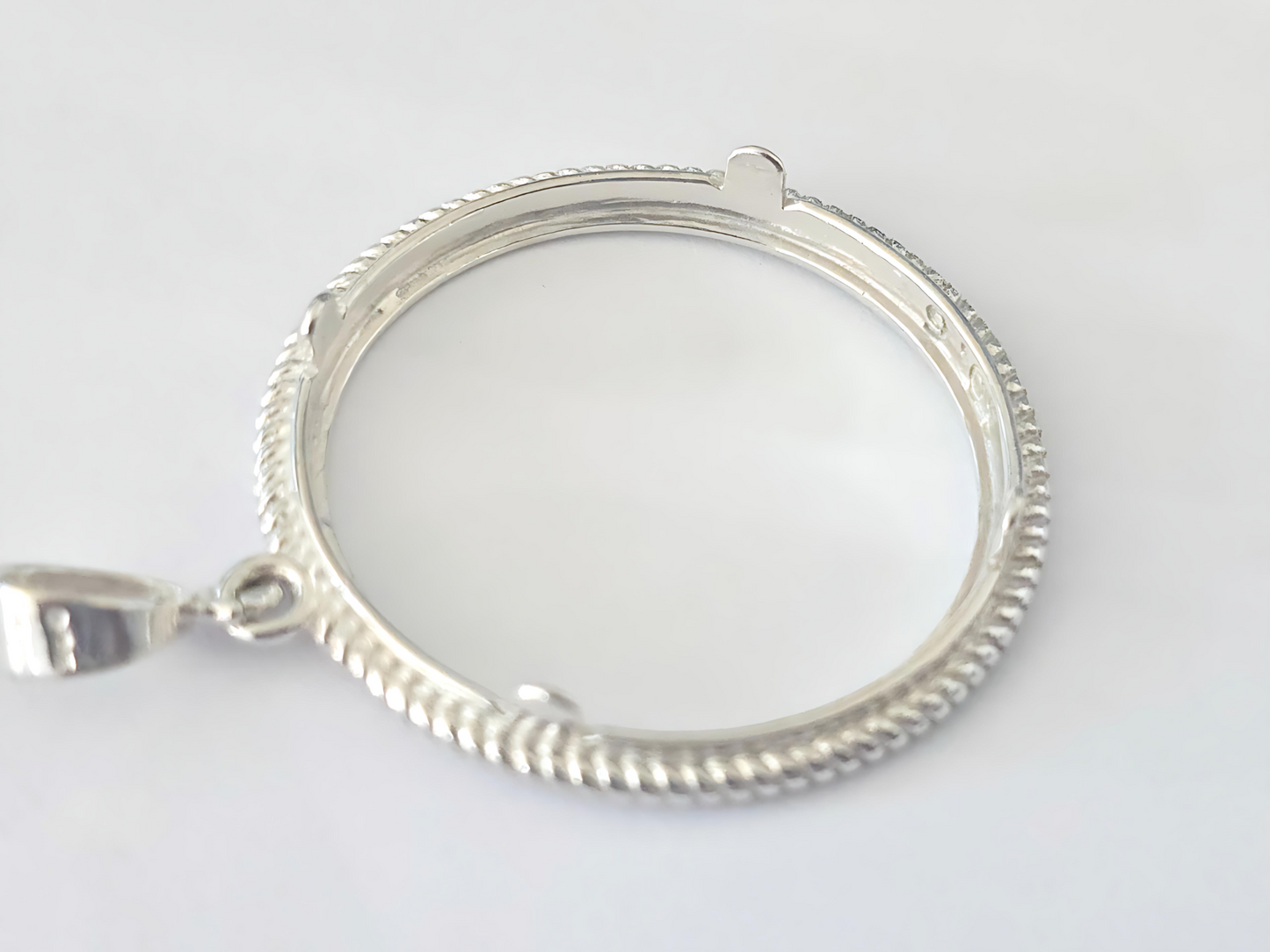 925 Sterling Silver Prong Back Rope Wire Edge Bezel for 30mm Half Dollar 50 Cents Coins