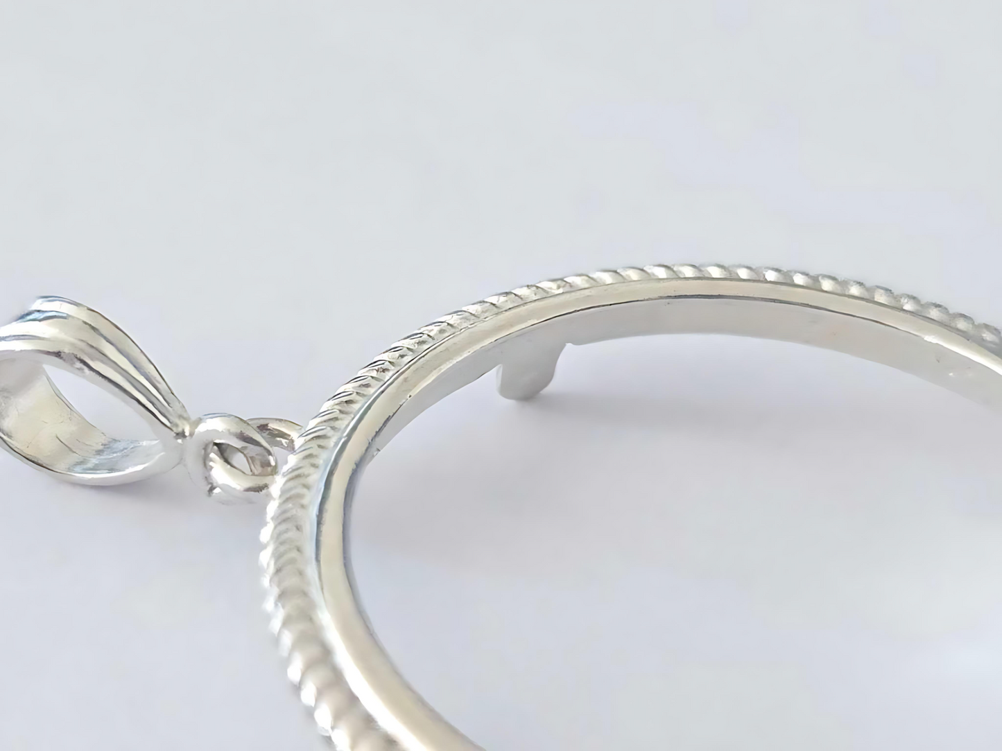 925 Sterling Silver Prong Back Rope Wire Edge Bezel for 30mm Half Dollar 50 Cents Coins