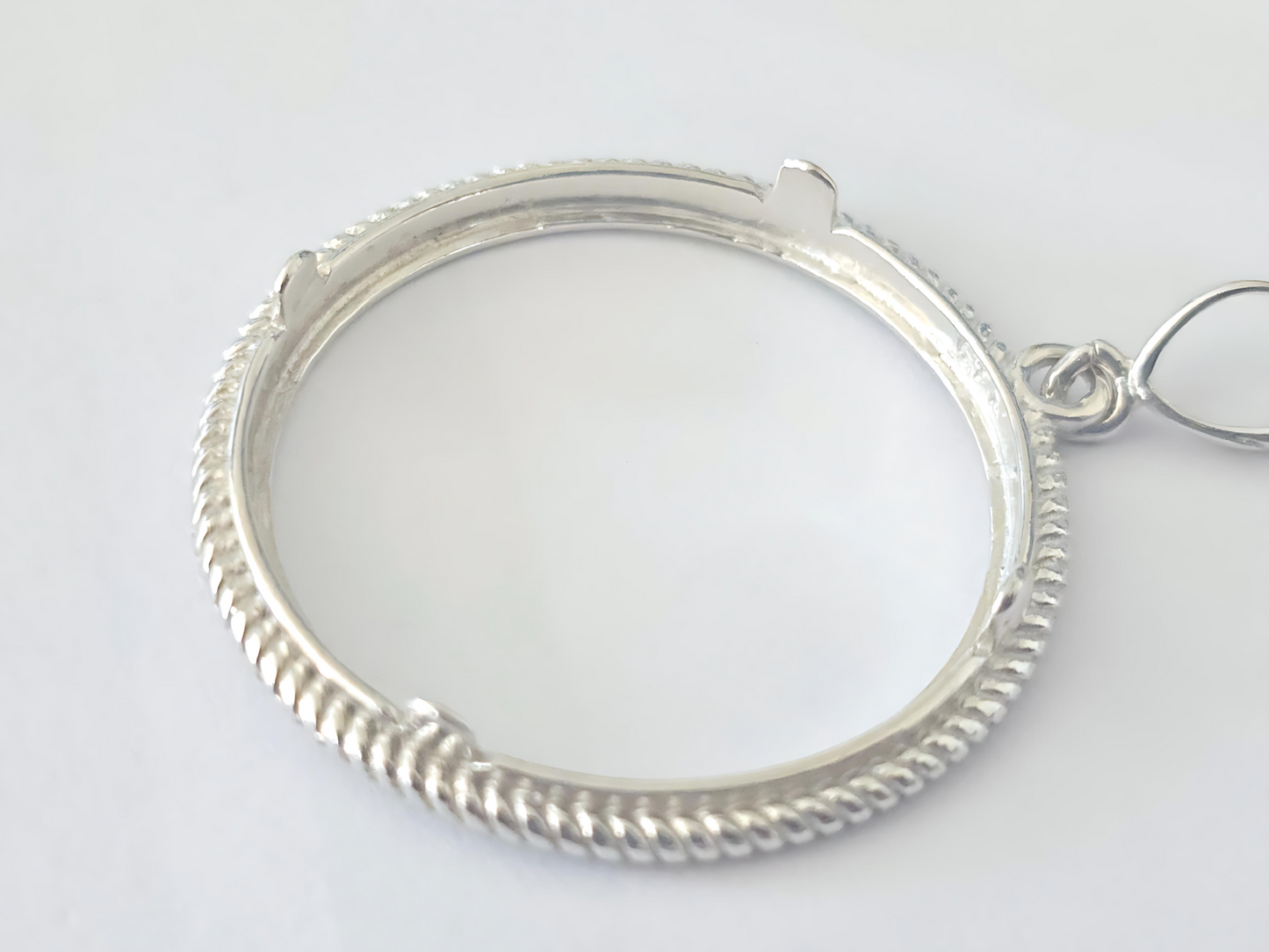 925 Sterling Silver Prong Back Rope Wire Edge Bezel for 30mm Half Dollar 50 Cents Coins