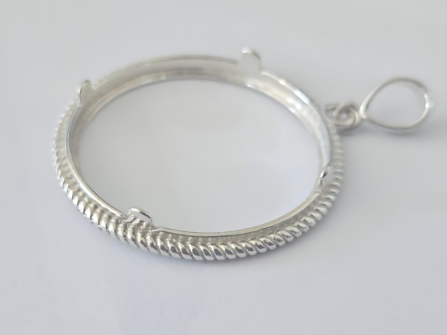 925 Sterling Silver Prong Back Rope Wire Edge Bezel for 30mm Half Dollar 50 Cents Coins