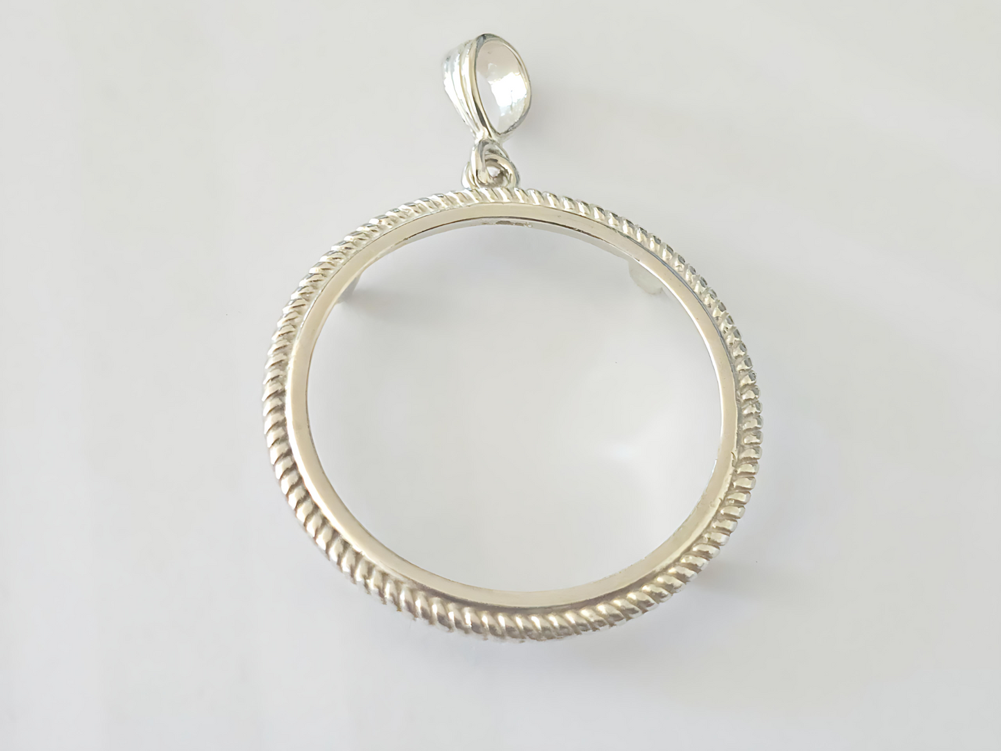 925 Sterling Silver Prong Back Rope Wire Edge Bezel for 30mm Half Dollar 50 Cents Coins