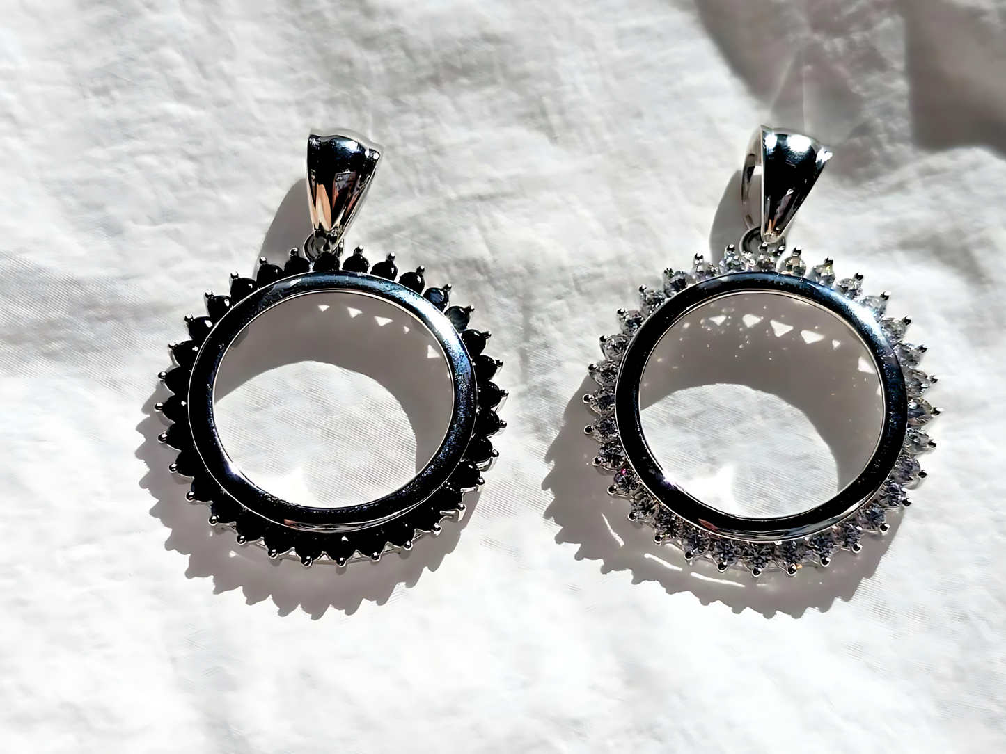 925 Sterling Silver Prong Back Cubic Zirconia CZ Halo Bezel for 19mm Penny 1 Cent Coins