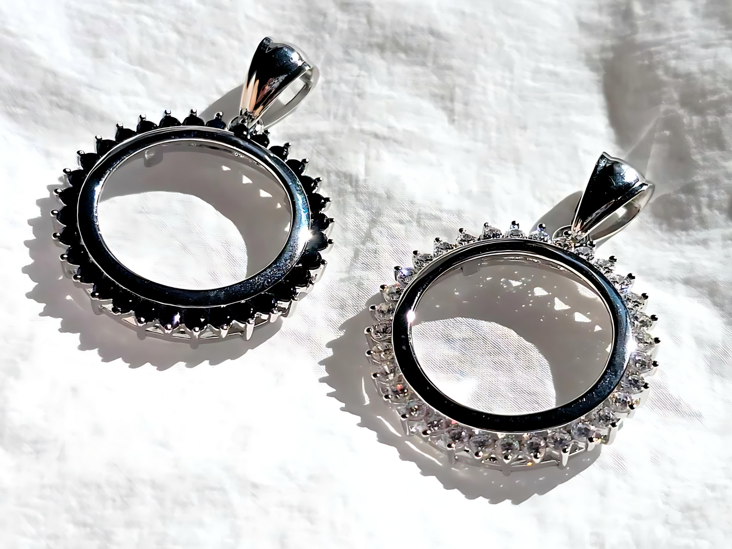 925 Sterling Silver Prong Back Cubic Zirconia CZ Halo Bezel for 19mm Penny 1 Cent Coins