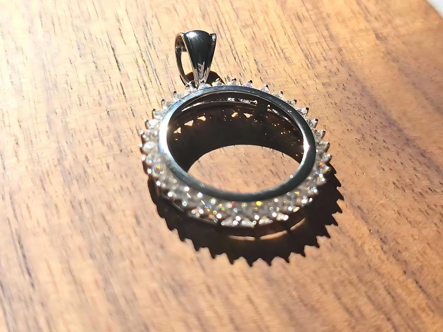 925 Sterling Silver Prong Back Cubic Zirconia CZ Halo Bezel for 21mm Nickel 5 Cent Coins