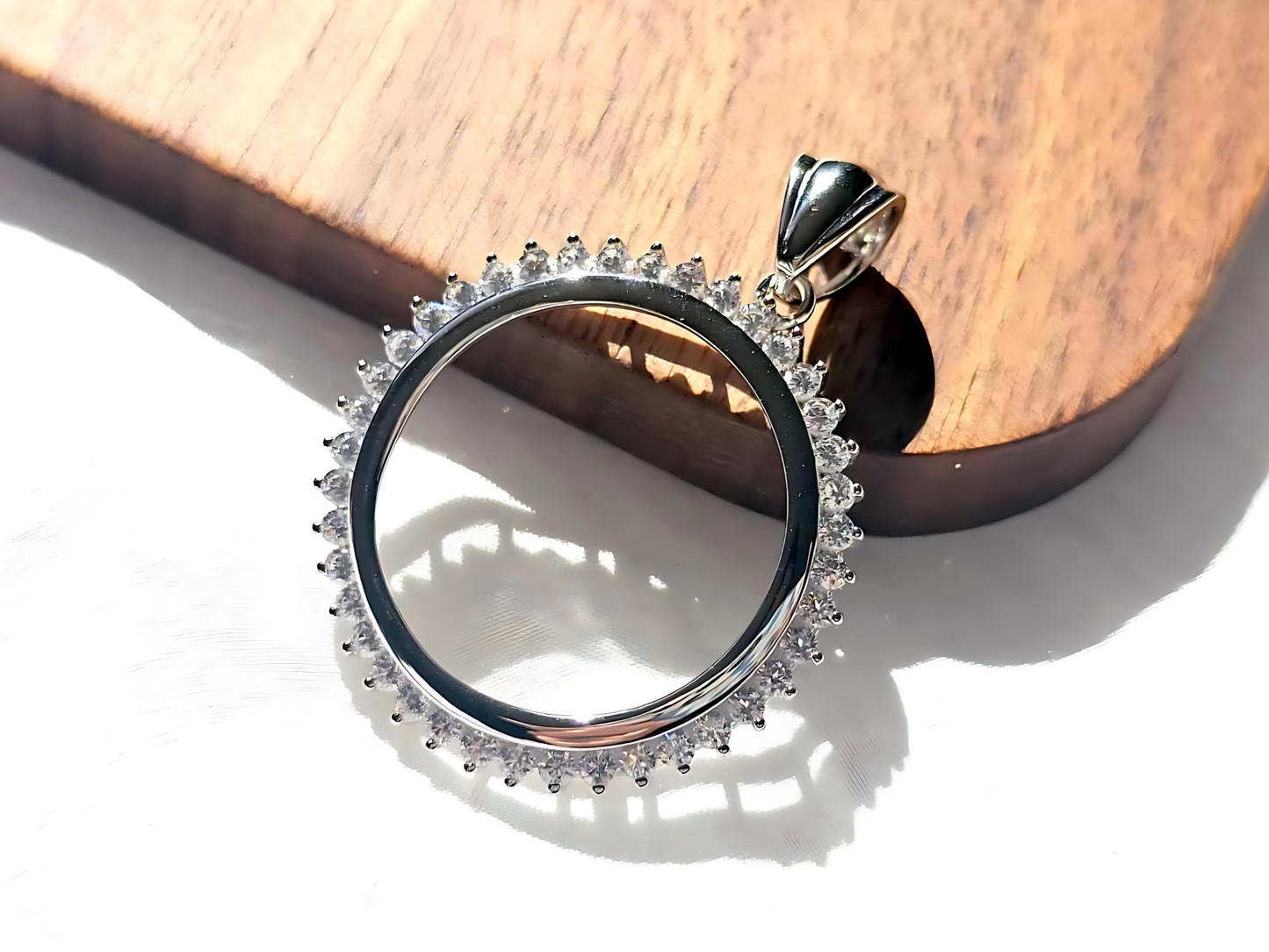 925 Sterling Silver Prong Back Cubic Zirconia CZ Halo Bezel for 24mm Quarter 25Cent Coins