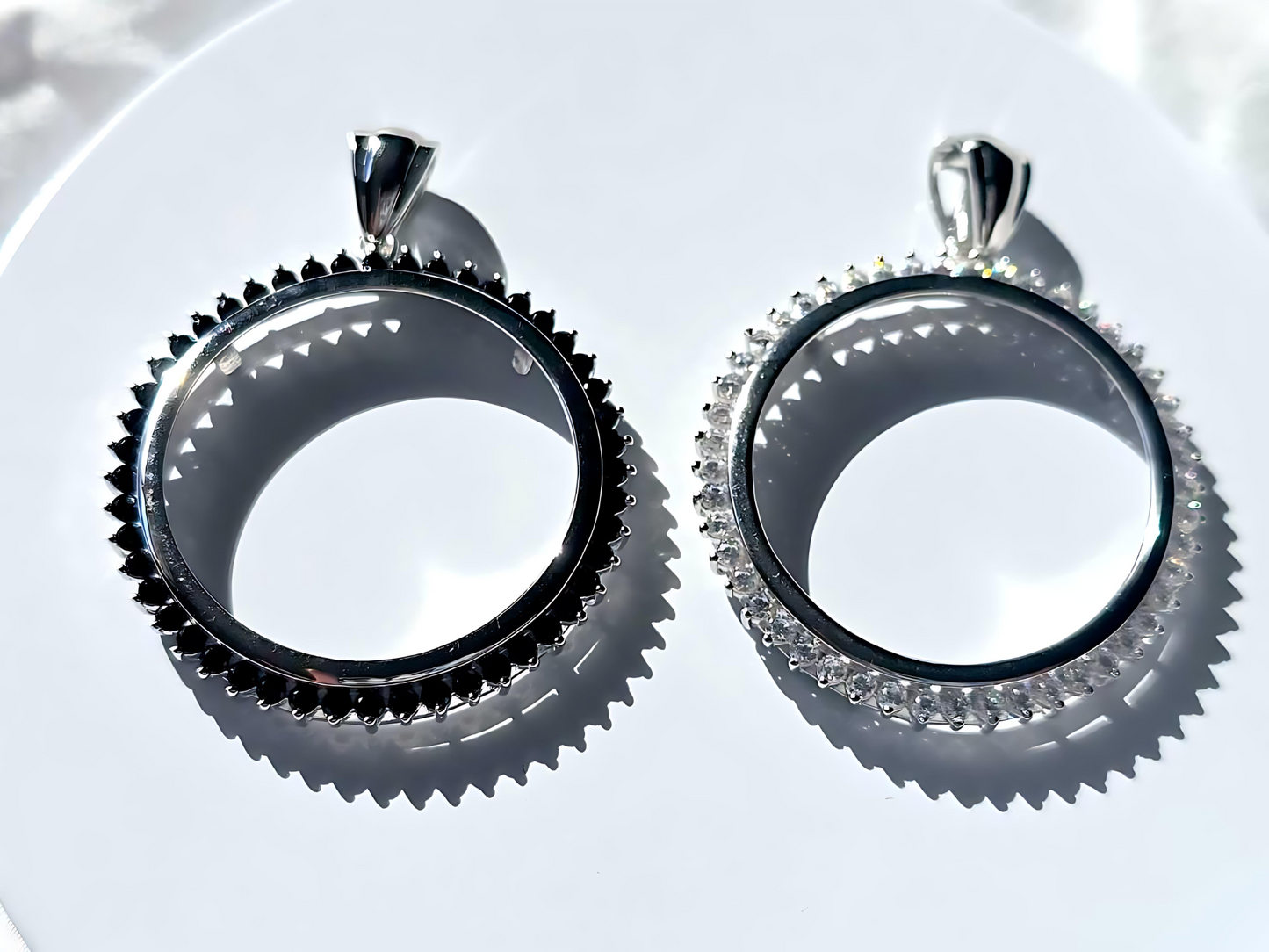 925 Sterling Silver Prong Back Cubic Zirconia CZ Halo Bezel for 30mm 50 Cent Coins