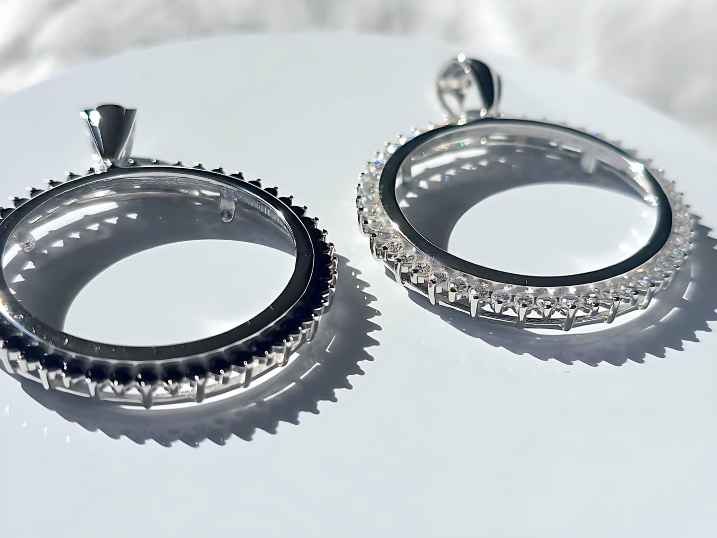 925 Sterling Silver Prong Back Cubic Zirconia CZ Halo Bezel for 30mm 50 Cent Coins